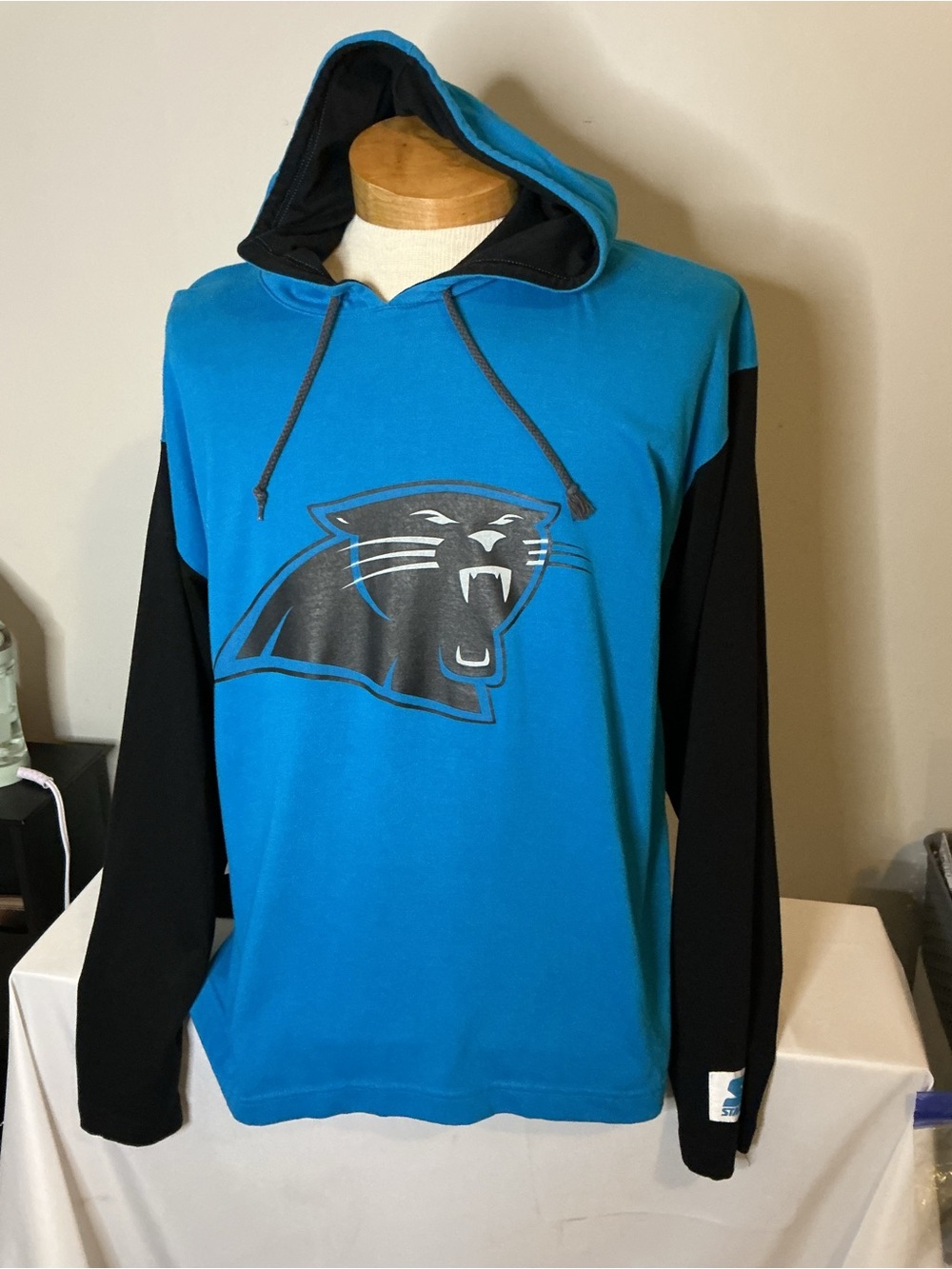 STARTER Teal Pullover Hoodie with Black Sleeves and Panthers Logo